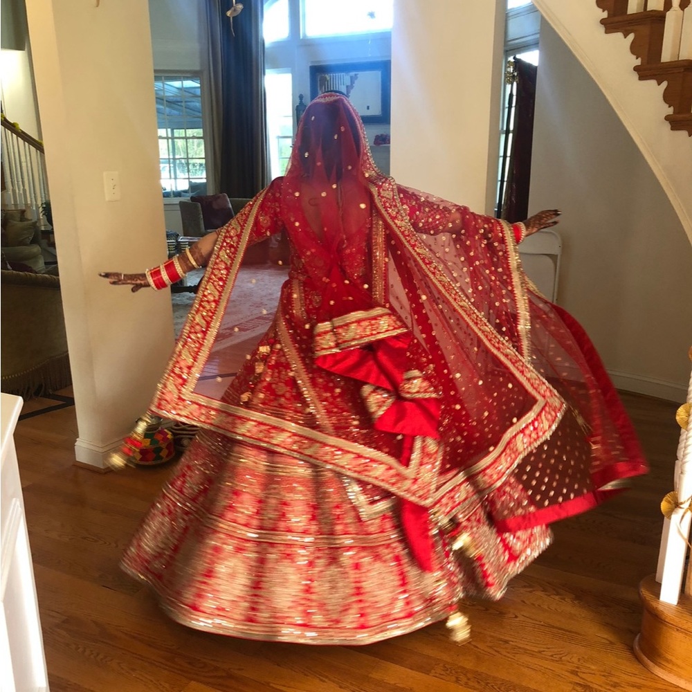 Sabyasachi copy lehnga in crimson red color. - Picture 3 of 11